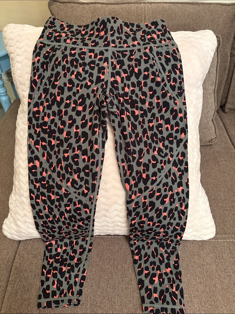 Leopard Print Active Leggings in army green and Coral